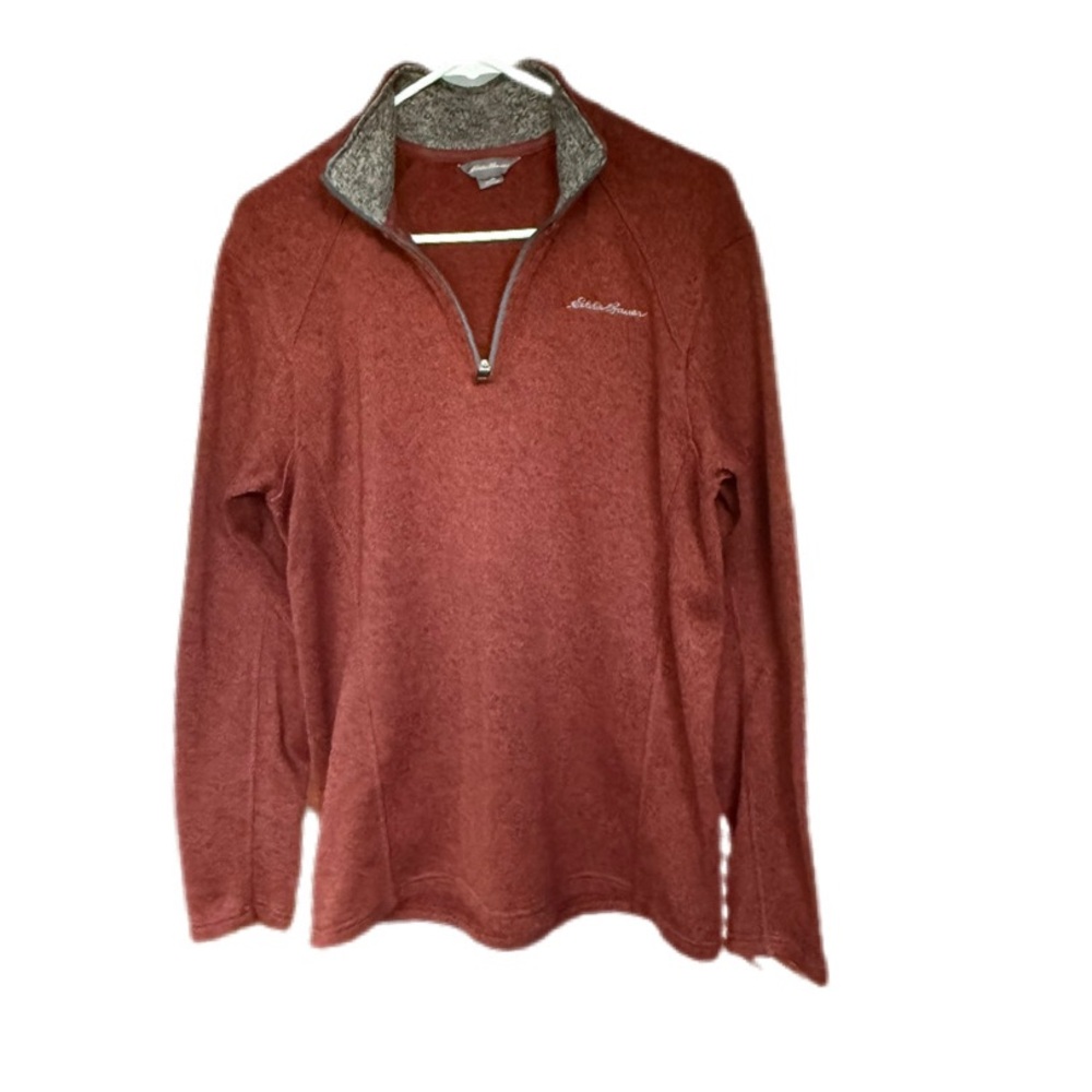 Eddie Bauer Women’s Zip Fleece Pullover Rust Red Heather Size M Warm Cozy